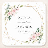 Pink Flowers, White Flowers, Greenery, Wedding Vierkante Kartonnen Onderzetter (Voorkant)