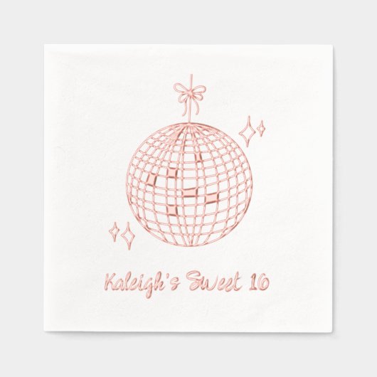 Pink Foil Custom Disco Ball Retro Sweet 16 serviet (Recto)