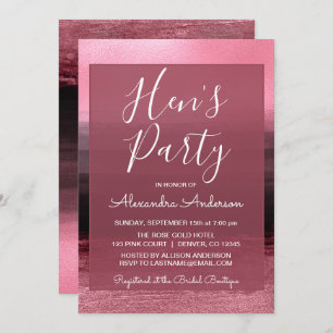 Pink Foil Girly Paint Strokes Hen's Party Kaart