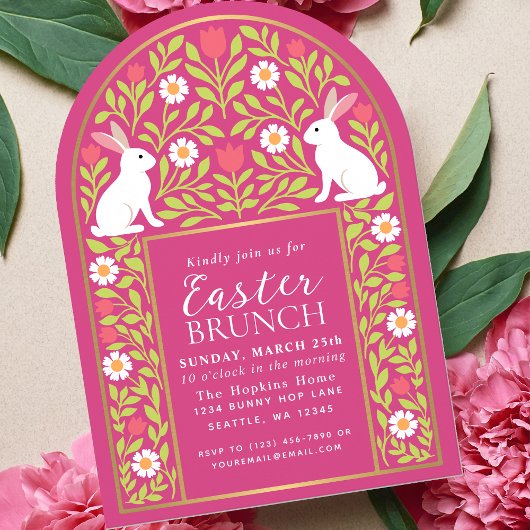 Pink Folk Art Easter Brunch Arch Invitation Kaart