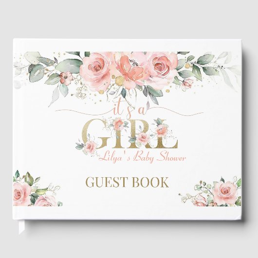 Pink Foral c'est une fille Baby shower livre d'inv (Recto)