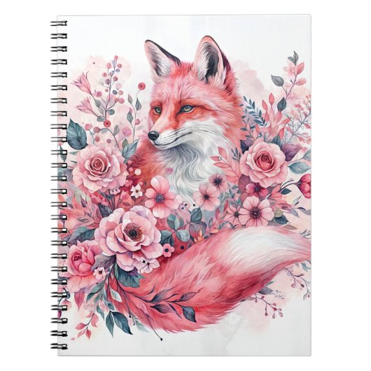 Pink Fox Floral Waterverf Art Notitieboek (Voorkant)
