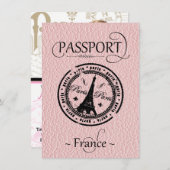 Pink France Passport Party Invite Save The Date (Voorkant / Achterkant)