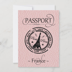 Pink France Passport Party Save the Date Kaart