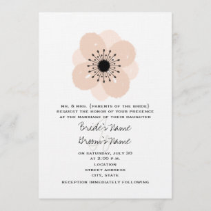 Pink French Anemone Wedding Invitation Kaart