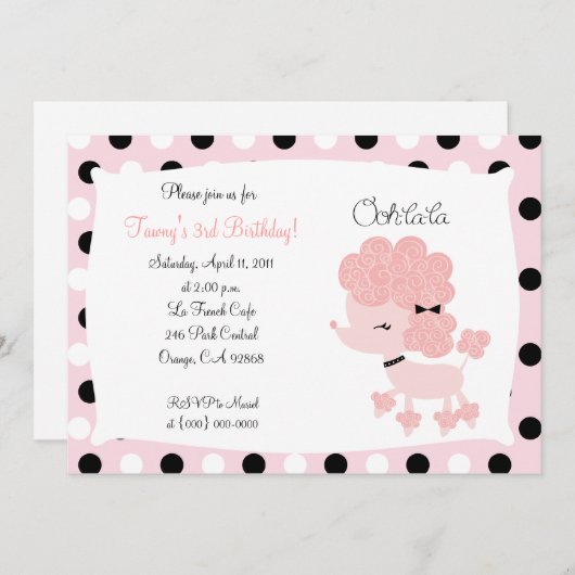 PINK FRENCH POODLE Ooh la 5x7 Birthday Kaart (Voorkant / Achterkant)