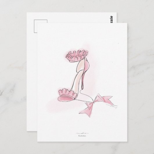Pink Frilled High Heels Illustration Briefkaart (Voorkant / Achterkant)