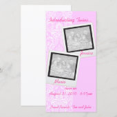 Pink Frilly Lace Twin Fotoaankondiging Kaarten (Voorkant / Achterkant)