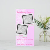 Pink Frilly Lace Twin Fotoaankondiging Kaarten (Staand voorkant)