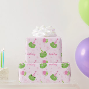 Pink Frog Girl Birthday Cadeaupapier