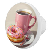 Pink Frosted Donut and Coffee Cup Keramische Knop (Rechts)