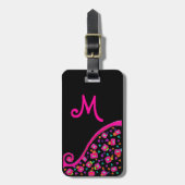 PINK FUCHSIA BLACK ABSTRACT DECO MONOGRAM BAGAGELABEL (Voorkant verticaal)