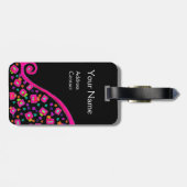 PINK FUCHSIA BLACK ABSTRACT DECO MONOGRAM BAGAGELABEL (Achterkant horizontaal)
