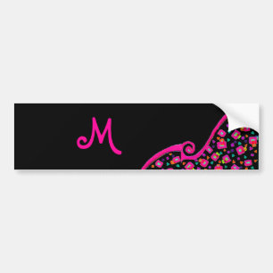 PINK FUCHSIA BLACK ABSTRACT DECO MONOGRAM BUMPERSTICKER