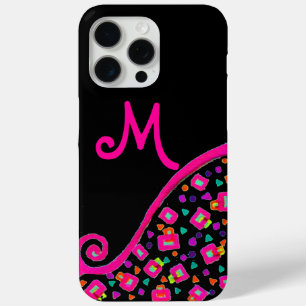 PINK FUCHSIA BLACK ABSTRACT DECO MONOGRAM iPhone 15 PRO MAX HOESJE