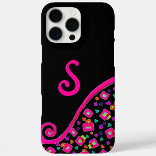 PINK FUCHSIA BLACK ABSTRACT DECO MONOGRAM iPhone 16 PRO MAX HOESJE