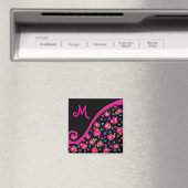 PINK FUCHSIA BLACK ABSTRACT DECO MONOGRAM MAGNEET (Insitu (Vaatwasser))