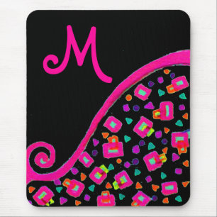 PINK FUCHSIA BLACK ABSTRACT DECO MONOGRAM MUISMAT