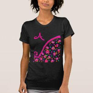 PINK FUCHSIA BLACK ABSTRACT DECO MONOGRAM T-SHIRT