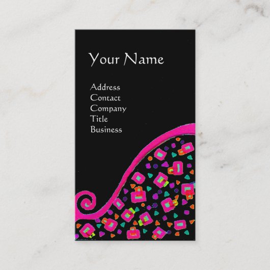 PINK FUCHSIA BLACK ABSTRACT DECO MONOGRAM VISITEKAARTJE (Voorkant)