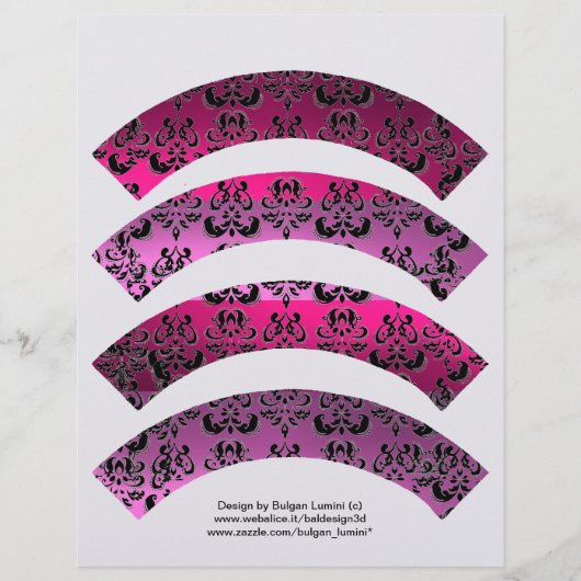 PINK FUCHSIA BLACK DAMASK CUPCAKE LINER CUTOUT (Voorkant)