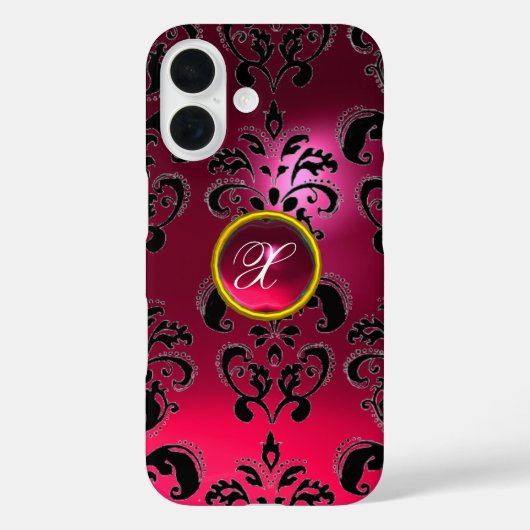 PINK FUCHSIA BLACK DAMASK GEMSTONE MONOGRAM Case-Mate iPhone CASE (Achterkant)