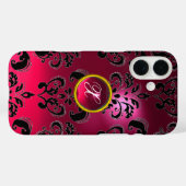 PINK FUCHSIA BLACK DAMASK GEMSTONE MONOGRAM Case-Mate iPhone CASE (Achterkant (horizontaal))