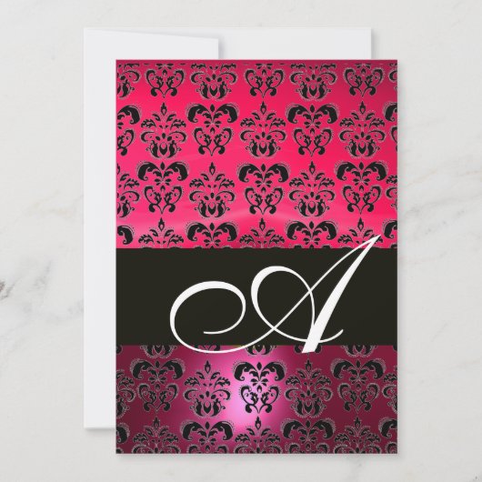 PINK FUCHSIA BLACK DAMASK MONOGRAM, helder wit Kaart (Voorkant)