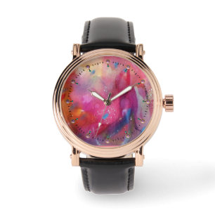 PINK FUCHSIA BLUE ABSTRACT HORLOGE