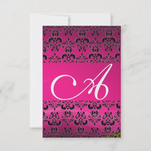PINK FUCHSIA DAMASK GEM MONOGRAM paars rsvp-ijs Kaart (Voorkant)