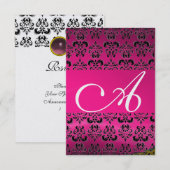 PINK FUCHSIA DAMASK GEM MONOGRAM paars rsvp-ijs Kaart (Voorkant / Achterkant)