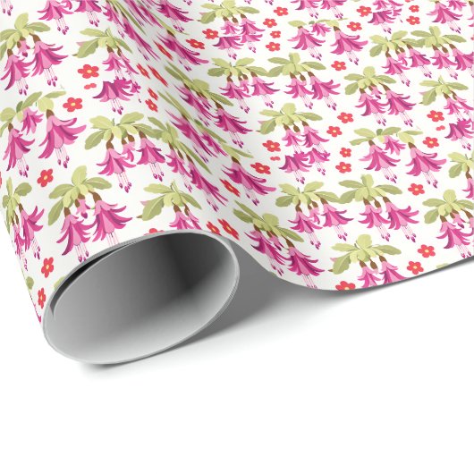 Pink Fuchsia Floral Pattern – Retro Botanical Cadeaupapier (Rol Hoek)