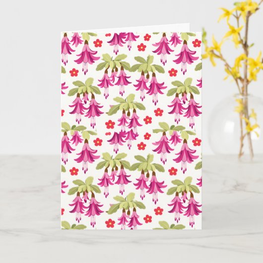 Pink Fuchsia Floral Pattern – Retro Botanical Kaart (Gele Bloem)