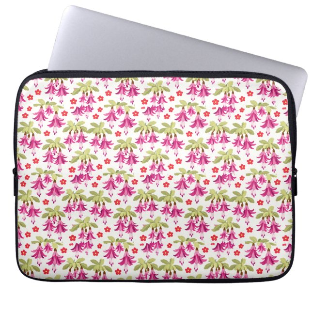 Pink Fuchsia Floral Pattern – Retro Botanical Laptop Sleeve (Voorkant)