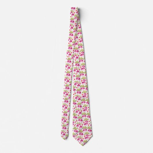 Pink Fuchsia Floral Pattern – Retro Botanical Stropdas (Achterkant)