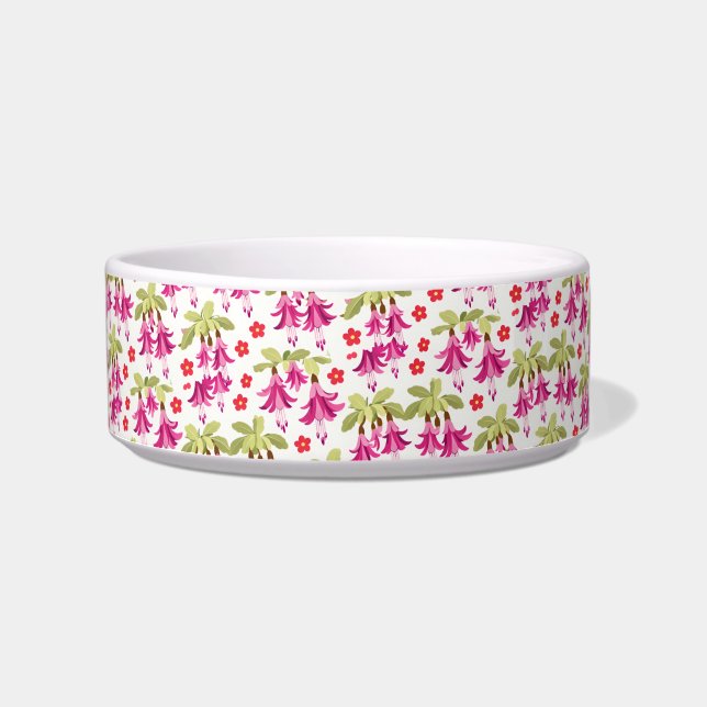 Pink Fuchsia Floral Pattern – Retro Botanical Voerbakje (Voorkant)