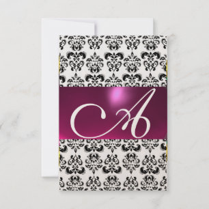 PINK FUCHSIA GOLD DAMASK GEM MONOGRAM paars rsvp Kaart