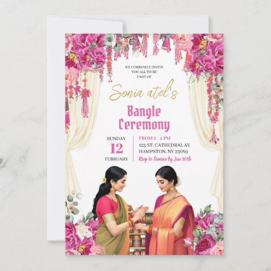 Pink Fuchsia India Bangle Choora Ceremonie Kaart (Voorkant)