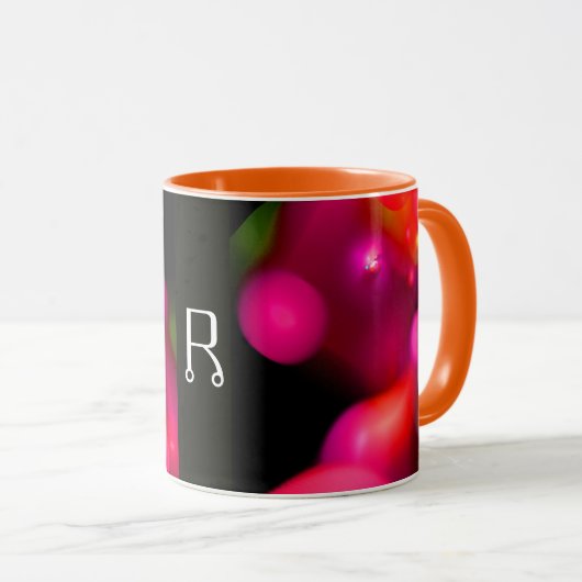 PINK FUCHSIA PAARSE ZWARTE FRACTABUBBELMONOGRAM MOK (Voorkant rechts)