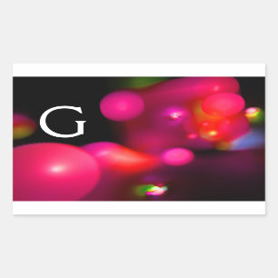 PINK FUCHSIA PAARSE ZWARTE FRACTABUBBELMONOGRAM RECHTHOEKIGE STICKER