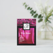 PINK FUCHSIA SILK DAMASK CLOTH ,SQUARE MONOGRAM VISITEKAARTJE (Staand voorkant)