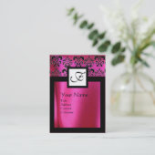 PINK FUCHSIA SILK DAMASK CLOTH ,SQUARE MONOGRAM VISITEKAARTJE (Staand voorkant)