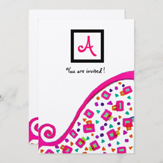 PINK FUCHSIA SILVER ABSTRACT DECO SQUARE MONOGRAM KAART (Voorkant / Achterkant)