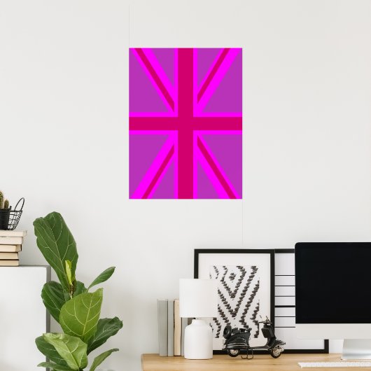 Pink Fuchsia Union Jack Flag Design Poster (Thuiskantoor)