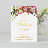 Pink Fuchsia Wedding Real Gold Foil Invitation (Debout devant)