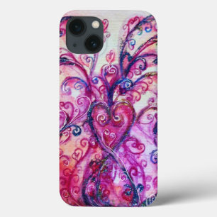 PINK FUCHSIA WHIMSICAL FLOURISHES MET HEART iPhone 13 HOESJE