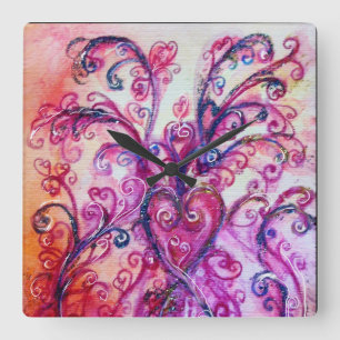 PINK FUCHSIA WHIMSICAL FLOURISHES MET HEART VIERKANTE KLOK