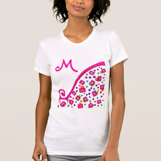 PINK FUCHSIA WHITE ABSTRACT DECO MONOGRAM T-SHIRT (Voorkant)