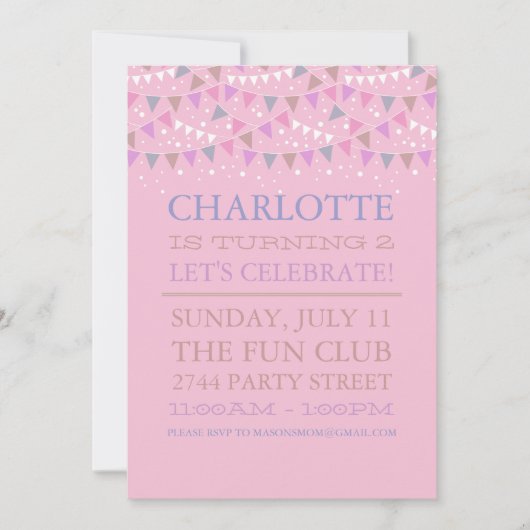 Pink Fun Bunting | Invitation de fête d'anniversai (Devant)