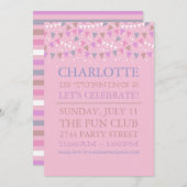 Pink Fun Bunting | Invitation de fête d'anniversai (Devant / Derrière)
